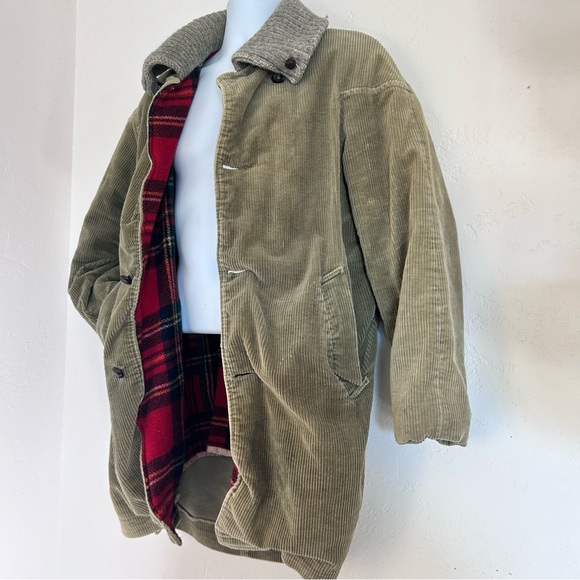 LAND-Y-LAZE Vtg 50-60s Wide Wale Corduroy Barn Coat Plaid Blanket Lined Mens M - Picture 7 of 13